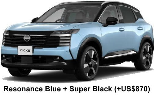 Nissan Kicks G e-Power body color: Resonance Blue + Super Black (+US$870)