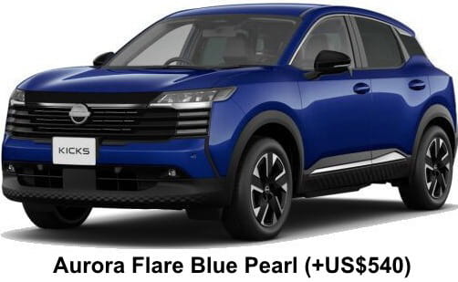 Nissan Kicks X + e-Power body color: Aurora Flare Blue Pearl (+US$540)