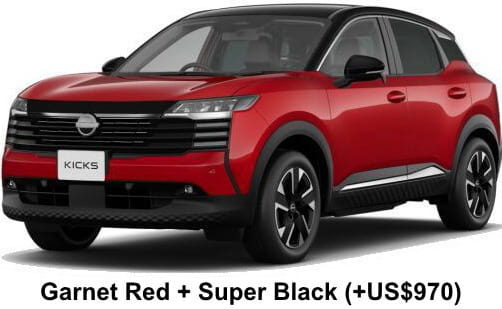 Nissan Kicks X + e-Power body color: Garnet Red + Super Black (+US$970)
