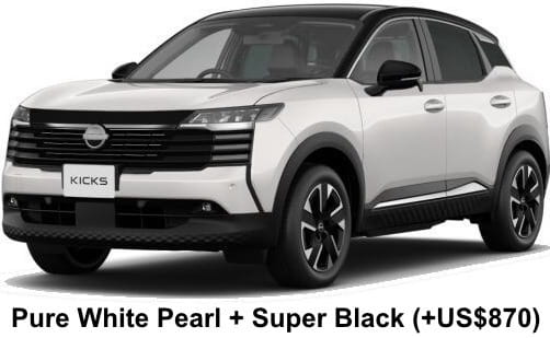 Nissan Kicks X + e-Power body color: Pure White Pearl + Super Black (+US$870)