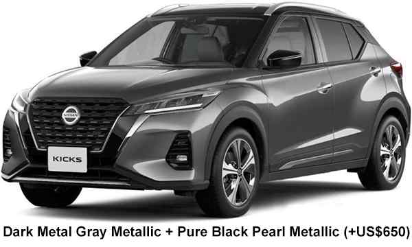 Nissan Kicks E-Power Color: Dark Metal Gray Metallic + Pure Black Pearl Metallic