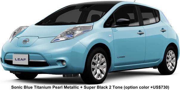 New Nissan Leaf body color: Sonic Blue Titanium Pearl Metallic + Super Black 2TONE (+US$730) New Nissan Leaf body color: Sonic Blue Titanium Pearl Metallic + Super Black 2TONE (+US$730)