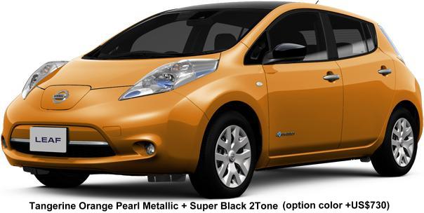 New Nissan Leaf body color: Tangerine Orange Pearl Metallic + Super Black 2TONE (+US$730) New Nissan Leaf body color: Tangerine Orange Pearl Metallic + Super Black 2TONE (+US$730)