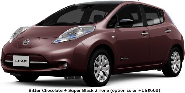 New Nissan Leaf body color: Bitter Chocolate + Super Black 2TONE (+US$600) New Nissan Leaf body color: Bitter Chocolate + Super Black 2TONE (+US$600)