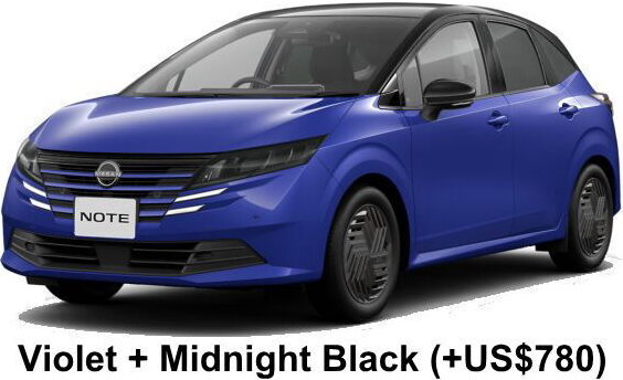 Nissan Note e-Power body color: Violet + Midnight Black Roof (+US$780)