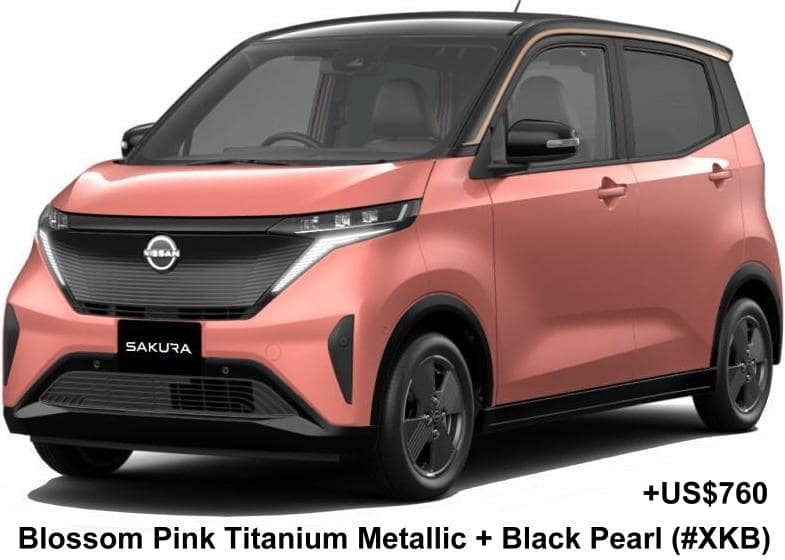 New Nissan Sakura body color: 2-TONE COLOR; BLOSSOM PINK TITANIUM METALLIC + BLACK PEARL (COLOR No. XKB) OPTION COLOR +US$ 760