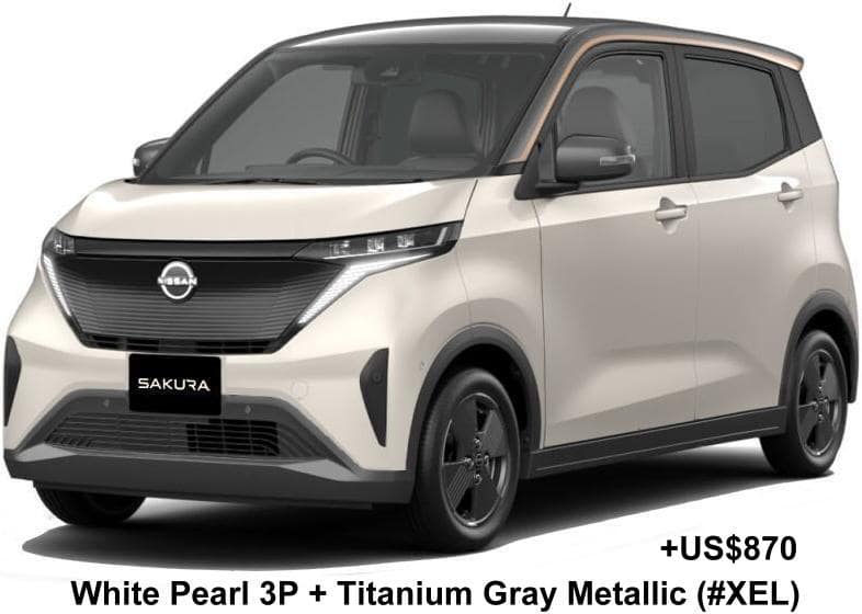 New Nissan Sakura body color: 2-TONE COLOR; WJITE PEARL 3P + TITANIUM GRAY METALLIC (COLOR No. XEL) OPTION COLOR +US$ 870
