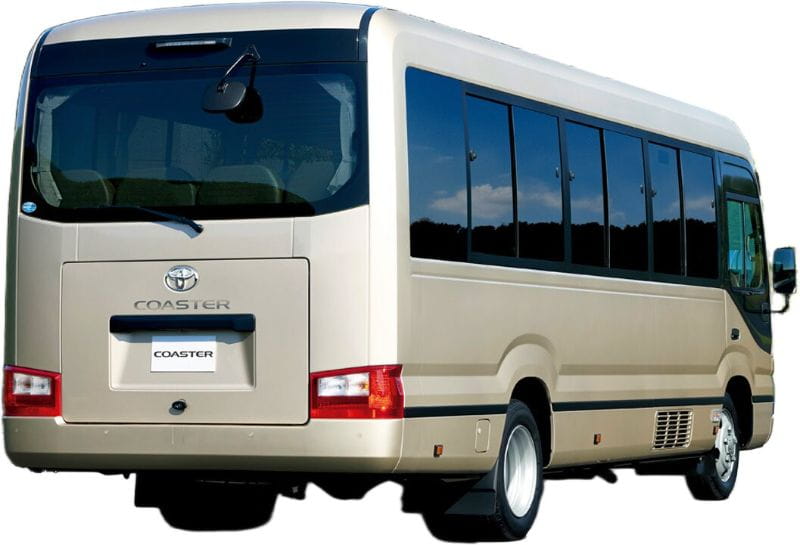 New Toyota Coaster Bus EX Model photo: Back view image (Rear picture)