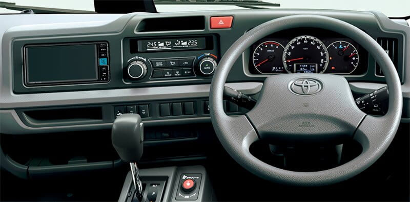 New Toyota Coaster Bus GX Model photo: Cockpit view image (Driver Seat picture)