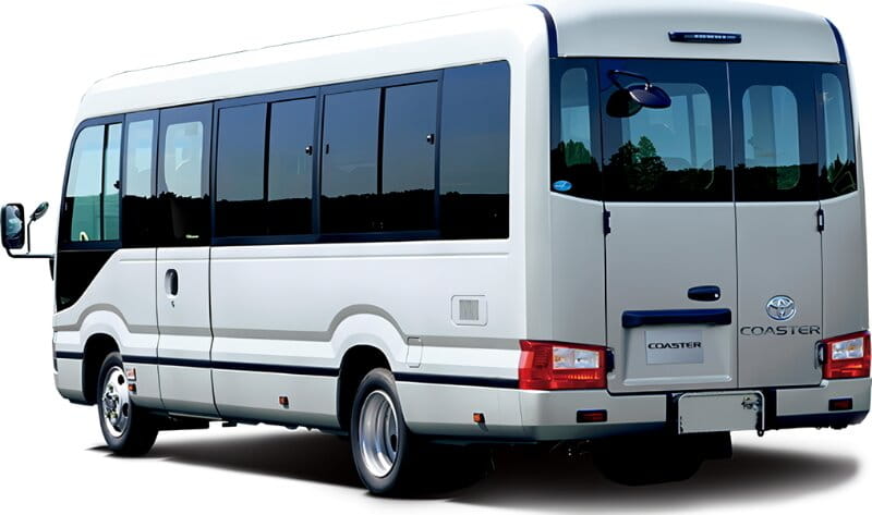 New Toyota Coaster Bus GX Model photo: Back view image (Rear picture)