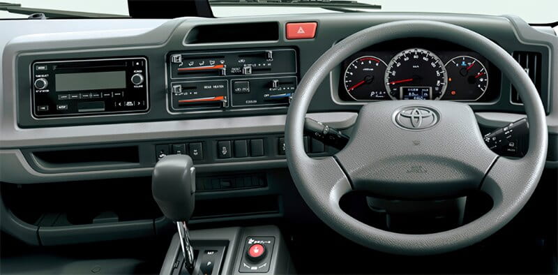 New Toyota Coaster Bus LX Model photo: Cockpit view image (Driver Seat picture)
