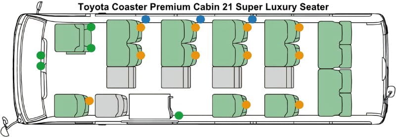 New Toyota Coaster Bus Premium Cabin Model photo: Passenger Seats image (21 seats model)