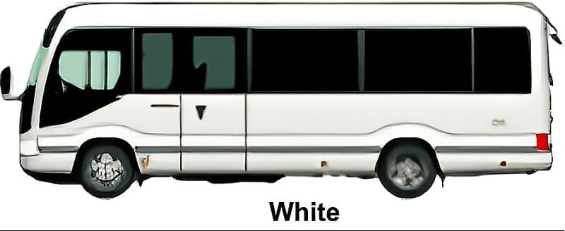 New Toyota Coaster Bus Premium Cabin Model body color: White (Option color with additional cost)