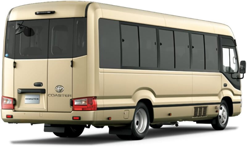 New Toyota Coaster Bus Premium Cabin Model photo: Back view image (Rear picture)