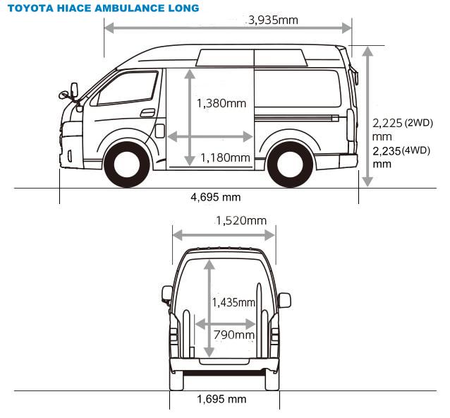 Toyota Hiace Ambulance photo: Body size and capacity (Long Body)