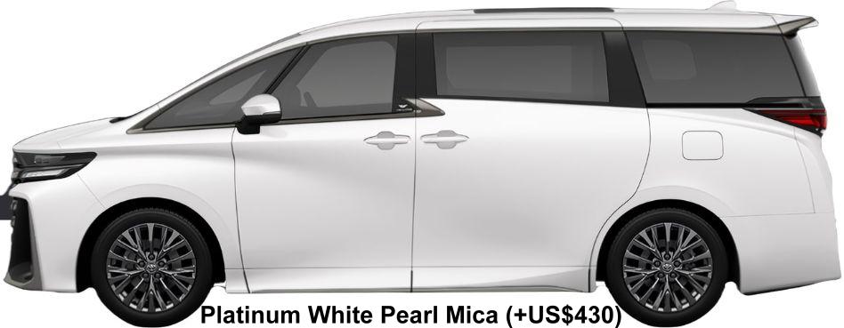 New Toyota Vellfire Z Premier body color: PREMIUM WHITE PEARL MICA (+US$430)
