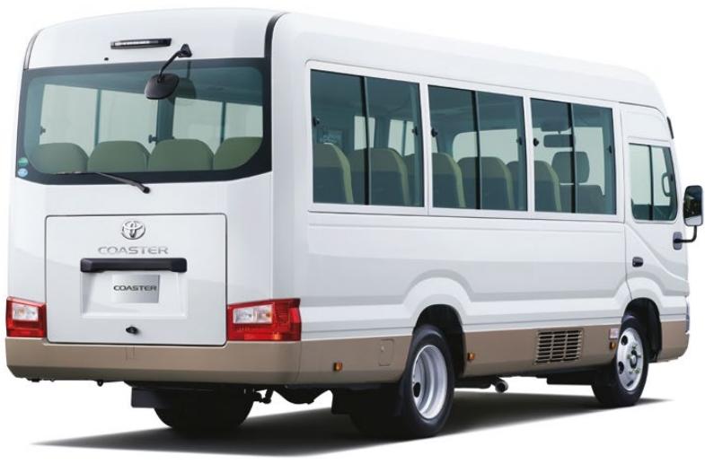 New Toyota Coaster Bus photo: Rear view image