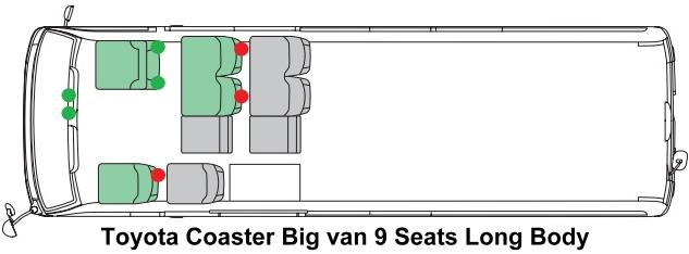 Toyota Coaster Big Van picture: Seats Arrangement (Long Body)