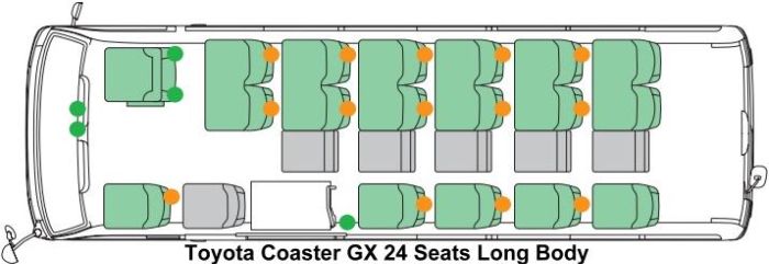 Toyota Coaster GX picture: Seating Arrangement (24 Seater Long Body)