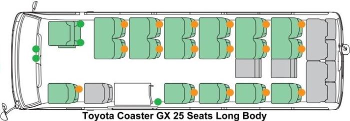 Toyota Coaster GX picture: Seating Arrangement (25 Seater Long Body)