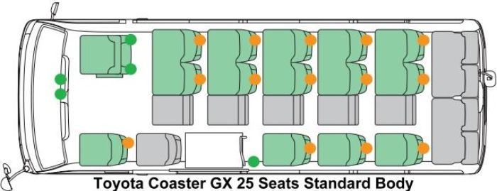 Toyota Coaster GX picture: Seating Arrangement (25 Seater Standard Body)