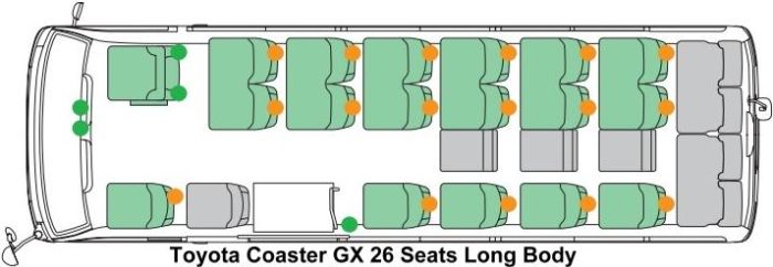 Toyota Coaster GX picture: Seating Arrangement (26 Seater Long Body)