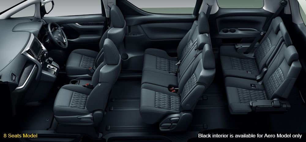New Toyota Alphard Hybrid interior color: Black 8 Seater Model