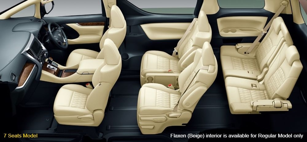 New Toyota Alphard Hybrid interior color: Flaxen (Beige) 7 Seater Model