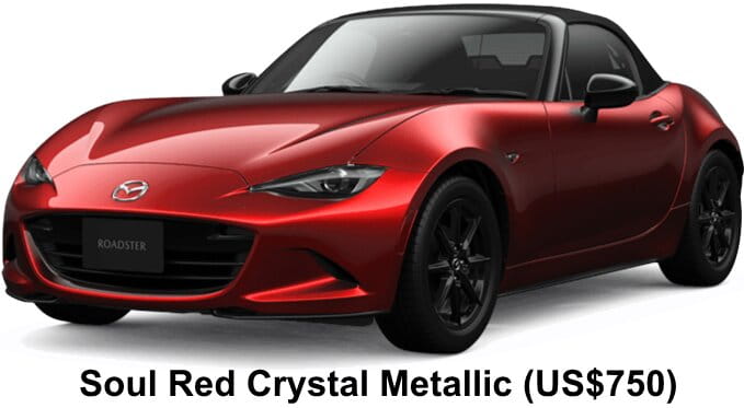 Mazda Roadster body color:  Soul Red Crystal Metallic (US$750)